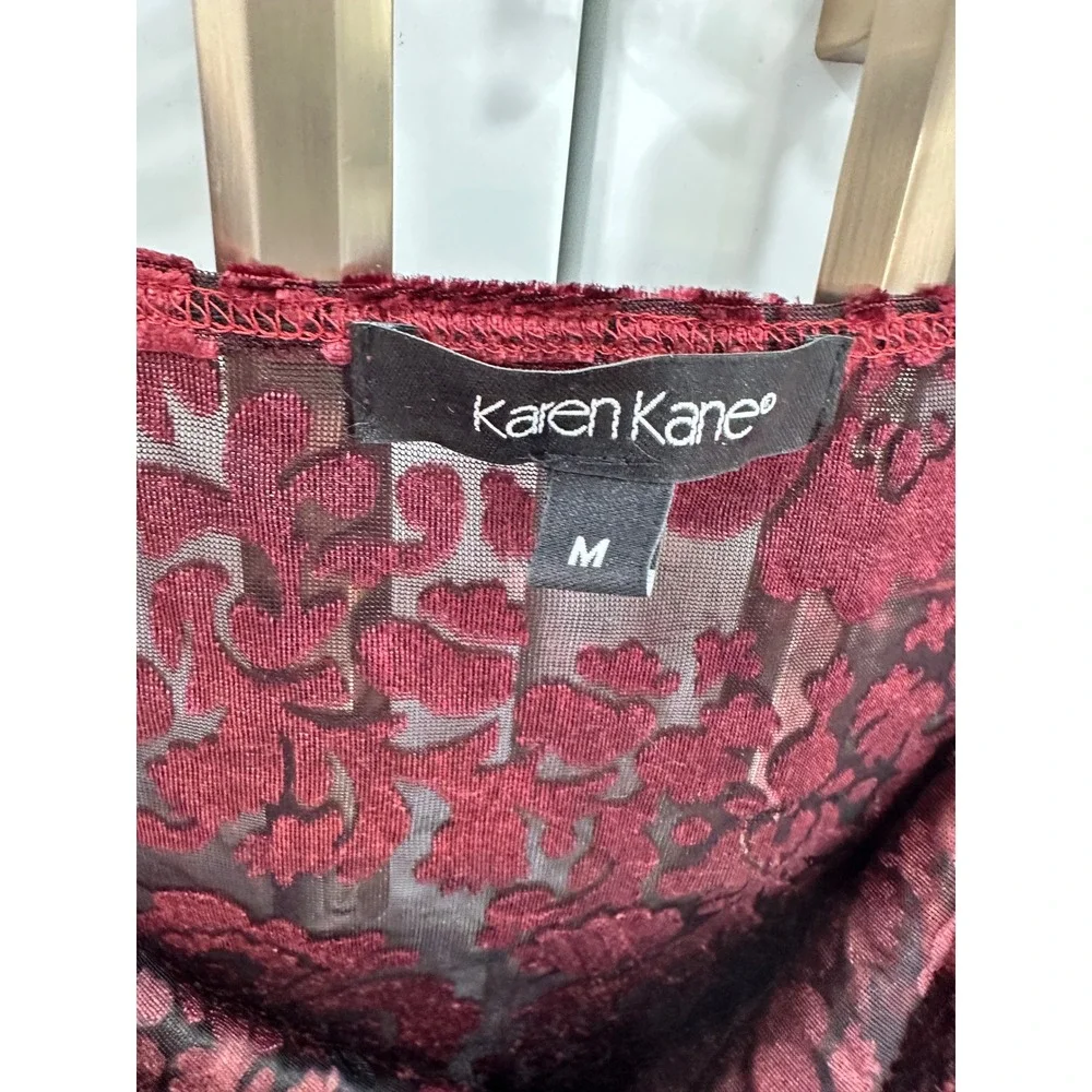 Karen Kane Womens Burgundy Burnout Velvet Damask Cowl Neck Top Size‎ M New - Picture 3 of 5